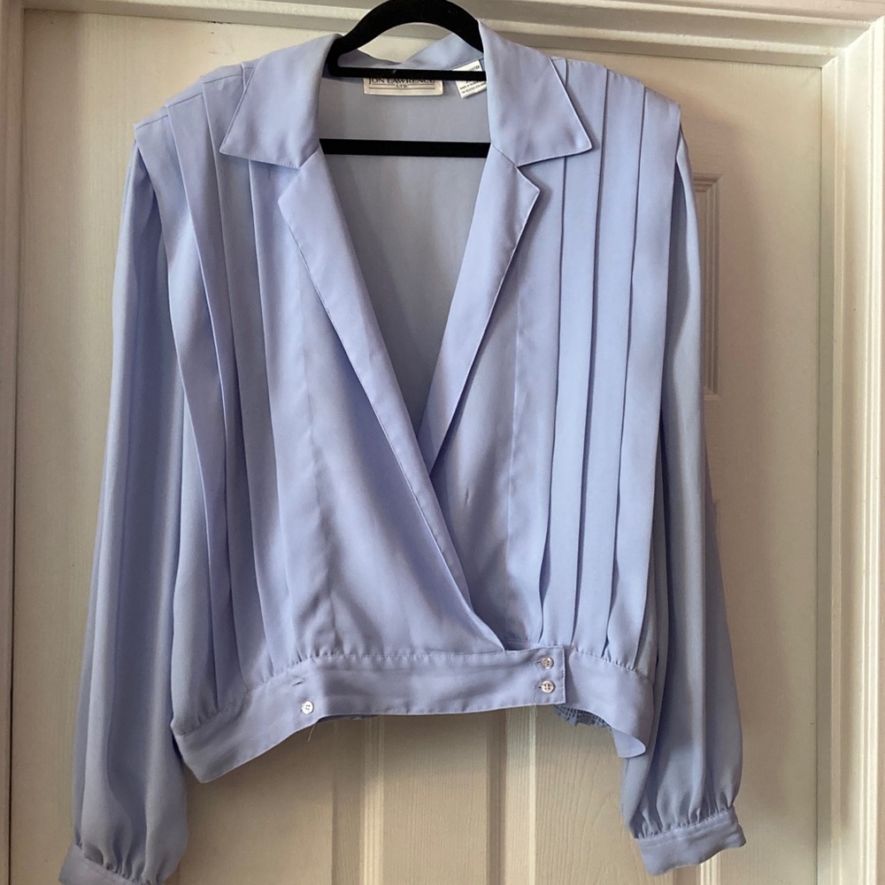 Light Blue Pleated Wrap Blouse - Women